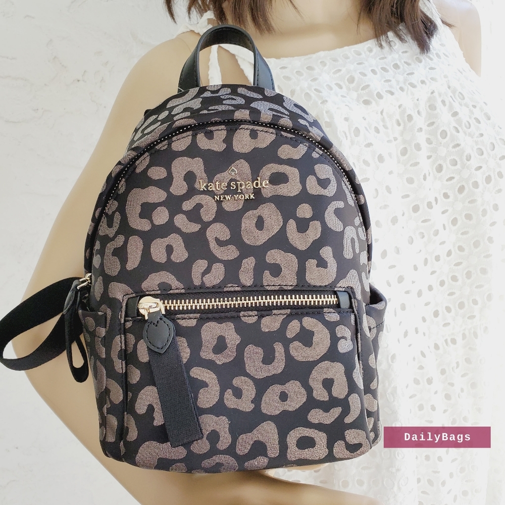 BEAUTIFUL KATE SPADE THE LITTLE BETTER MINI BACKPACK LEOPARD BLACK GOLD NWT NYLO